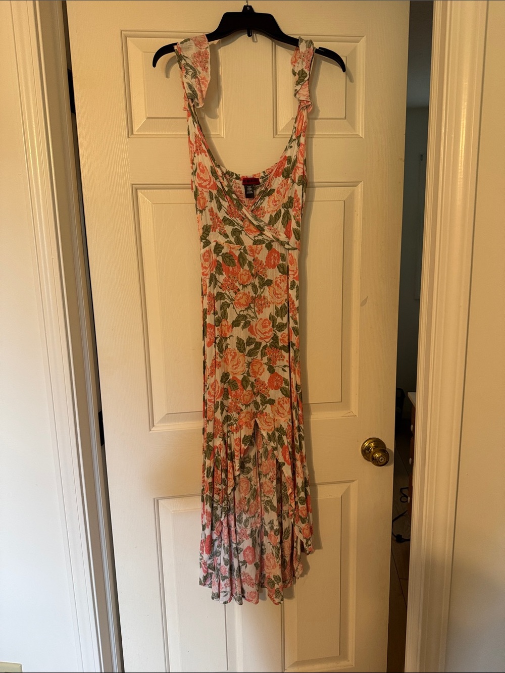 torrid Peach & Green Floral Ruffle Strap Maxi Dress